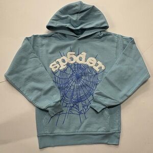 Blue Hoodie with White and Blue Design